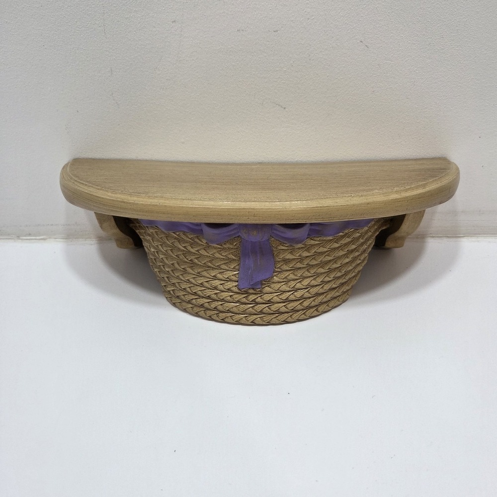 Vtg Burwood 2940 Brown, Purple Bow Hat Basket Wall Hanger Shelf